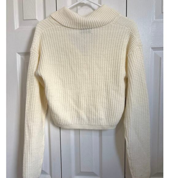 Urban Outfitters Soft Cream Waffle Knit Cropped Collared Top Medium - Picture 3 of 5